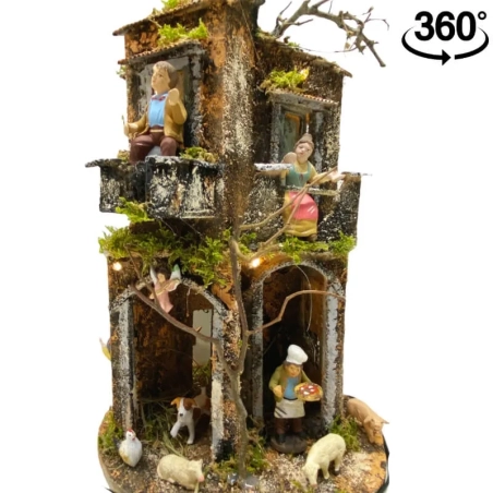 Presepe da 40 cm a 360 gradi completo di pastori e luci