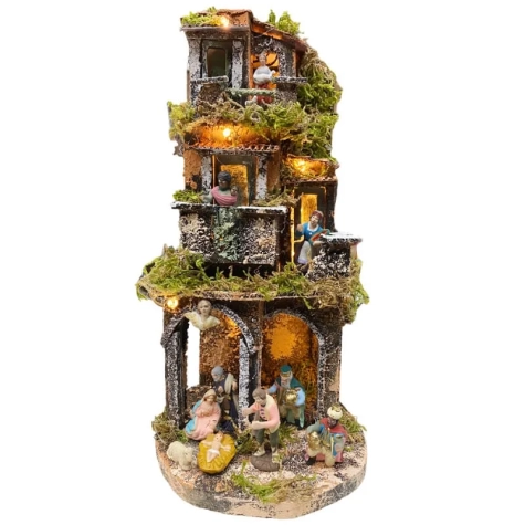 Presepe completo di luci e pastori 28 cm