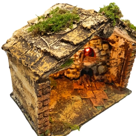 Capanna presepe in sughero con luce e forno 18 cm 2