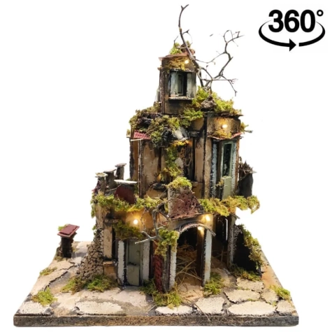 Presepe in sughero a 360 gradi con luci 40 cm