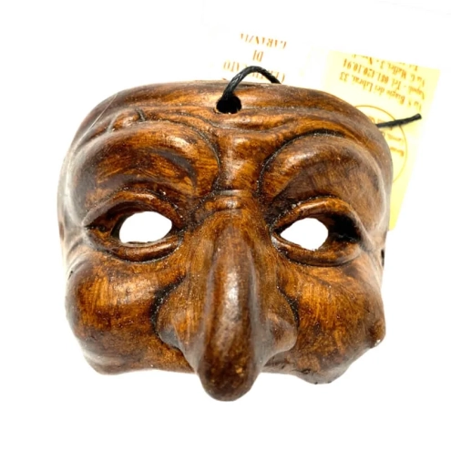 Maschera di Pulcinella marrone 6 cm in scatola regalo