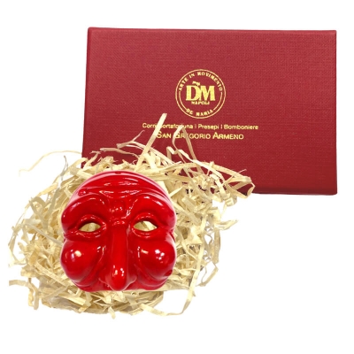 Maschera di Pulcinella 4 cm rossa in scatola regalo