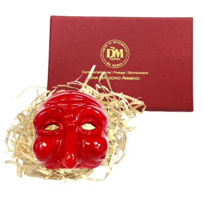 Maschera di Pulcinella rossa 6 cm in scatola regalo