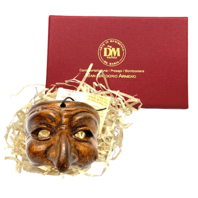 Maschera di Pulcinella marrone 6 cm in scatola regalo