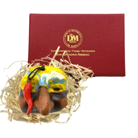 Maschera di Pulcinella con corno stilizzata 7 cm in scatola regalo