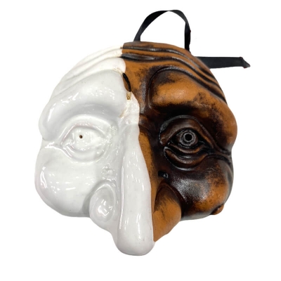 Maschera di Pulcinella bicolore stilizzata in terracotta 12 cm