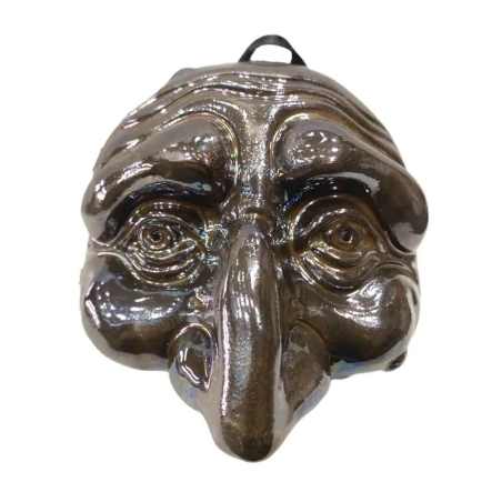 Maschera di Pulcinella cromata stilizzata in scatola regalo 12 cm