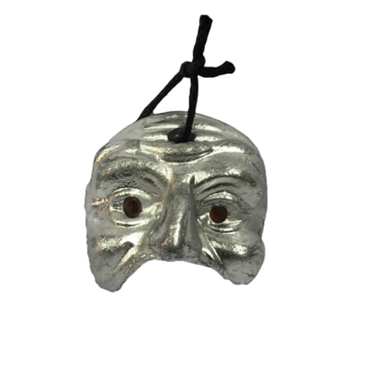 Pulcinella maschera smaltata resina argentata artigianale magnete cm 5x4x5 