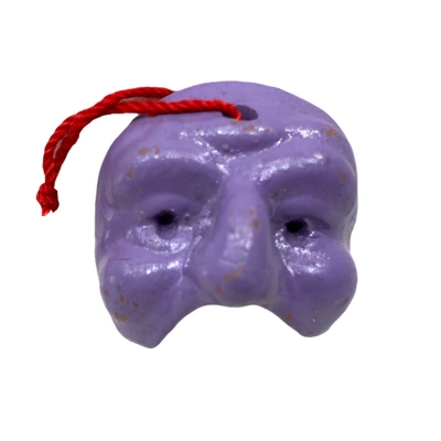 Maschera di Pulcinella viola in terracotta 3 cm