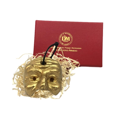 Maschera di Pulcinella 3 cm oro in scatola regalo