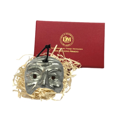 Maschera di Pulcinella 3 cm argento in scatola regalo