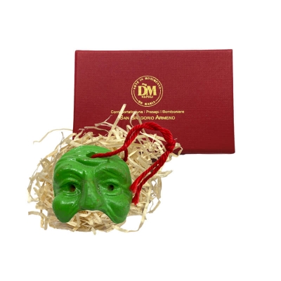 Maschera di Pulcinella 3 cm verde in scatola regalo
