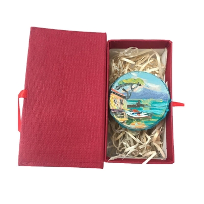 Tamburello da 2.5 cm con dipinto di Napoli in scatola regalo
