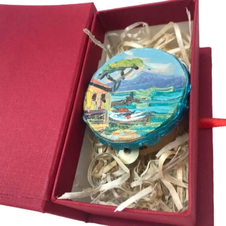 Tamburello da 2.5 cm con dipinto di Napoli in scatola regalo