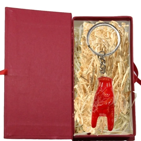 Portachiavi con corna rossa 5 cm in scatola regalo