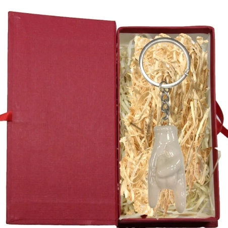 Portachiavi con corna bianca 5 cm in scatola regalo