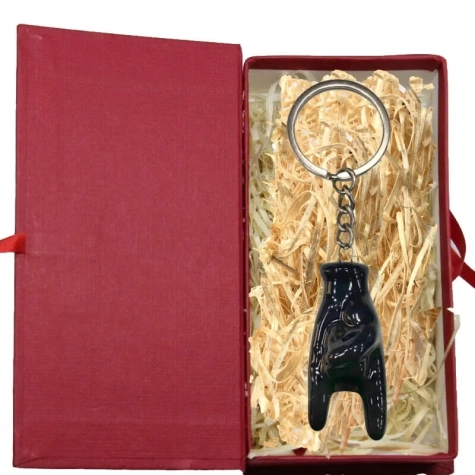 Portachiavi con corna nera 5 cm in scatola regalo