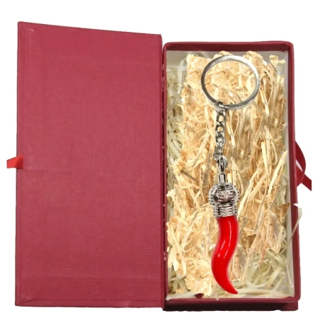 Portachiavi con corno imperiale in metallo 6 cm con scatola regalo