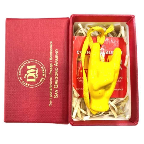 Corna in ceramica giallo in scatola da regalo 7 cm