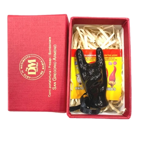 Corna in ceramica nere in scatola da regalo 7 cm