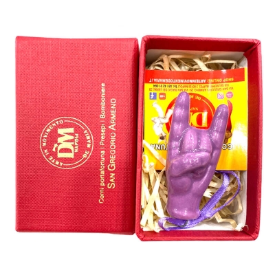 Corna in ceramica viola in scatola da regalo 7 cm