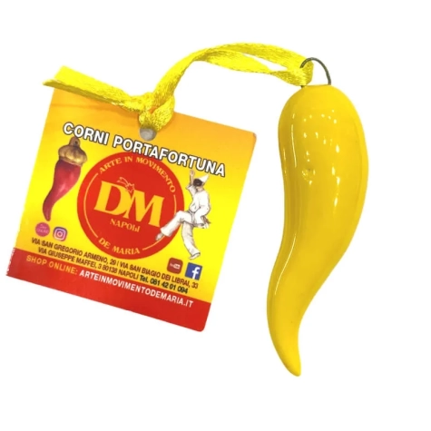 Corno in ceramica giallo in scatola da regalo 7 cm 2