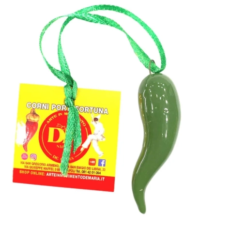 Corno in ceramica verde in scatola da regalo 7 cm 2