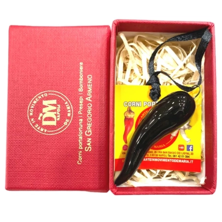 Corno in ceramica nero in scatola da regalo 7 cm