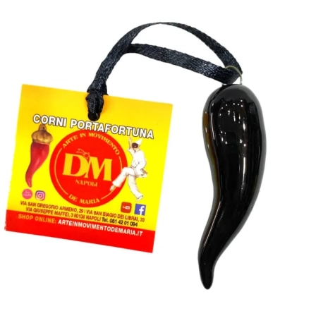 Corno in ceramica nero in scatola da regalo 7 cm 2