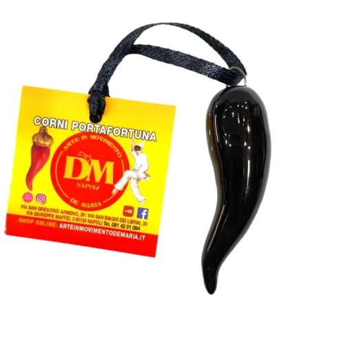 Corno in ceramica nero in scatola da regalo 7 cm