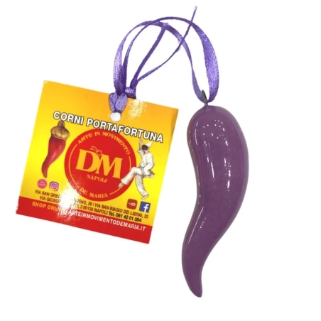 Corno in ceramica viola in scatola da regalo 7 cm