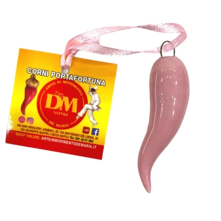 Corno in ceramica rosa in scatola da regalo 7 cm