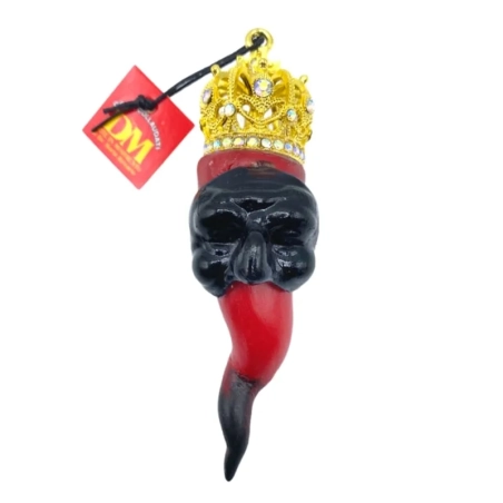 Corno luxury con maschera di pulcinella in terracotta 10 cm