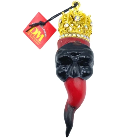 Corno luxury con maschera di pulcinella in terracotta 13 cm