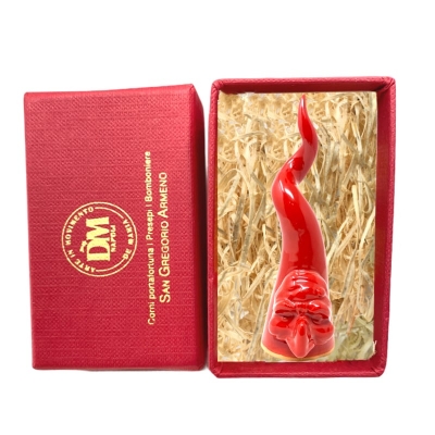 Pulcicorno rosso in ceramica da tavolo 12 cm in scatola regalo
