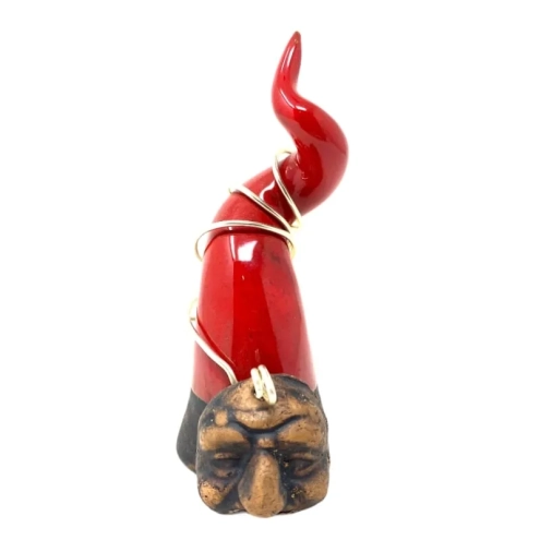 Corno pulcinella rosso opera in ceramica da tavolo 12 cm