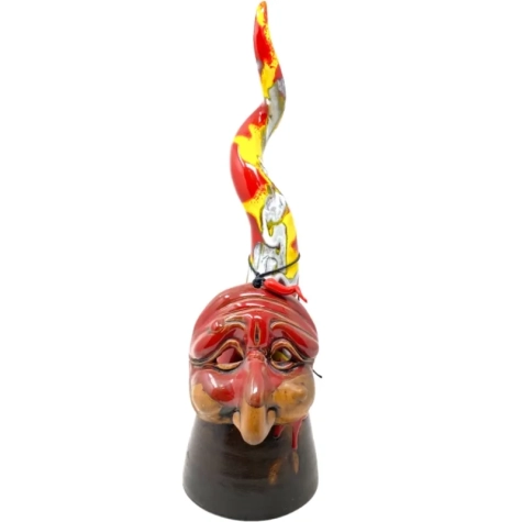 Corno Pulcinella rosso multicolore in ceramica da tavolo 50 cm