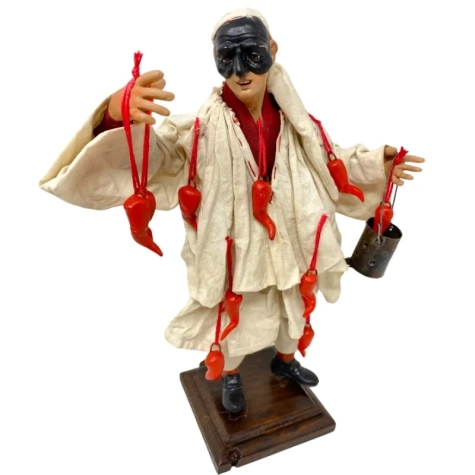 Pulcinella stile 700 con corni ed occhi in vetro 30 cm