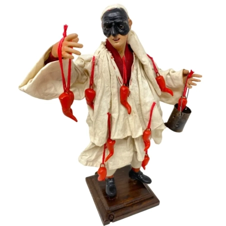 Pulcinella stile 700 con corni ed occhi in vetro 30 cm
