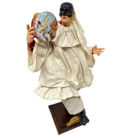 Pulcinella stile 700 con tamburello ed occhi in vetro 30 cm