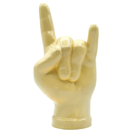 Corna mano portafortuna giallo in terracotta