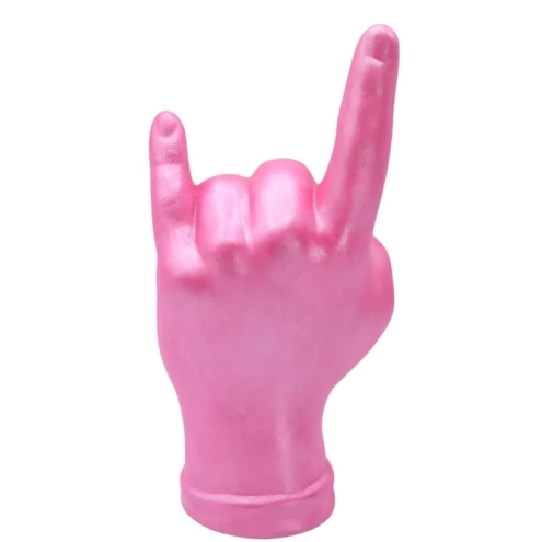 Corna mano portafortuna rosa in terracotta