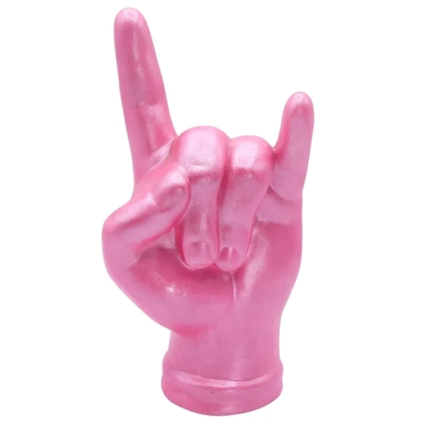 Corna mano portafortuna rosa in terracotta
