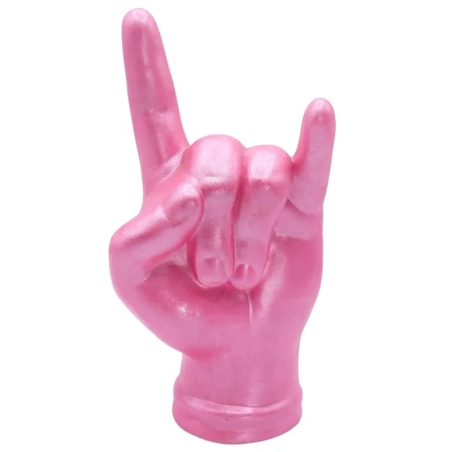 Corna mano portafortuna rosa in terracotta