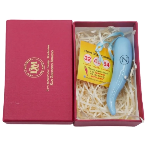 Corno luxury del napoli ceramica in scatola regalo 10 cm