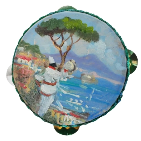 Tamburello con dipinto di Pulcinella 8 cm