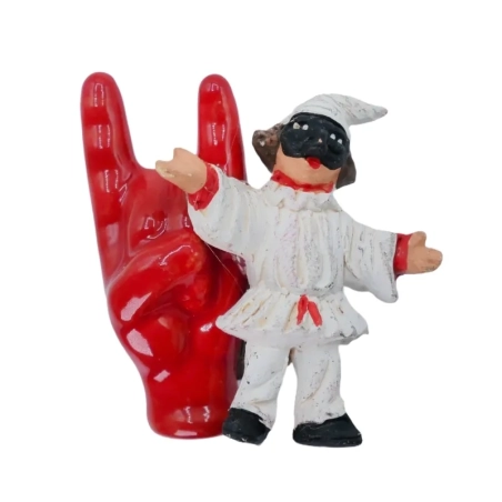 Pulcinella con corna in terracotta con magnete