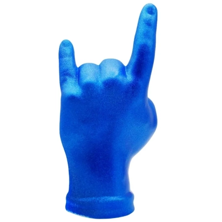 Corna mano portafortuna blu metalizzato in terracotta