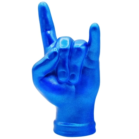 Corna mano portafortuna blu metalizzato in terracotta