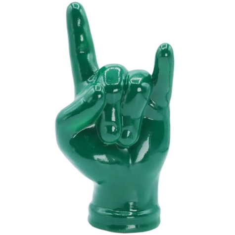 Corna mano portafortuna verde petrolio in terracotta